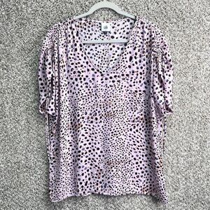 Cabi Top Women’s Small Seaside Pink Panther Short Dolman Cinch Tie Sleeve V-Neck
